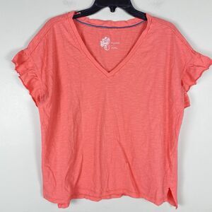 Anthropologie Pilcro V Neck Tee Shirt Top Sz S Coral Cotton Boxy Oversized
